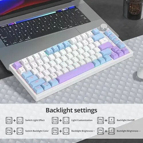 SbocKeeb 75 foizli klaviatura Gasket-o'rnatilgan, ovoz yutuvchi prokladkalar bilan, 82 tugmachali ixcham simli RGB mexanik o'yin klaviaturasi Win uchun issiq almashtirish uyasi, Sut binafsharang - 5