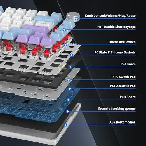 SbocKeeb 75 foizli klaviatura Gasket-o'rnatilgan, ovoz yutuvchi prokladkalar bilan, 82 tugmachali ixcham simli RGB mexanik o'yin klaviaturasi Win uchun issiq almashtirish uyasi, Sut binafsharang - 2