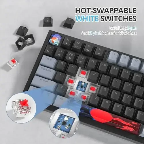 SbocKeeb 75 foizlik klaviatura Gasket-Mounted, ovoz yutuvchi prokladkalar, 82 tugmali ixcham simli RGB mexanik oʻyin klaviaturasi Win uchun Hot-Swap Socket, qora - 4