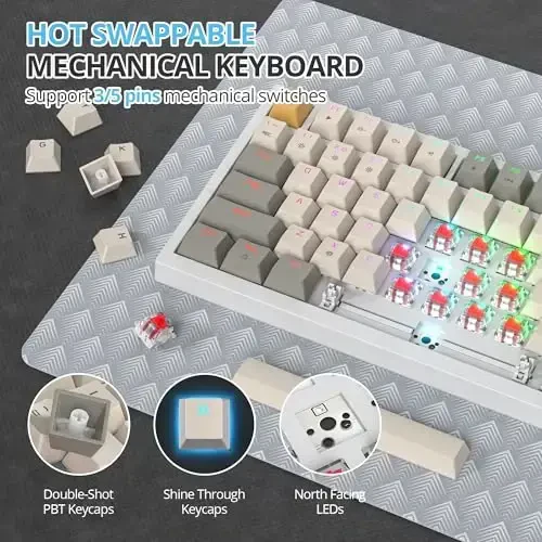 SbocKeeb 75 foizlik klaviatura Gasket-Mounted ovoz yutuvchi prokladkalar bilan, 82 tugmachali ixcham simli RGB mexanik oʻyin klaviaturasi Win uchun Hot-Swap Socket, 9009 - 4
