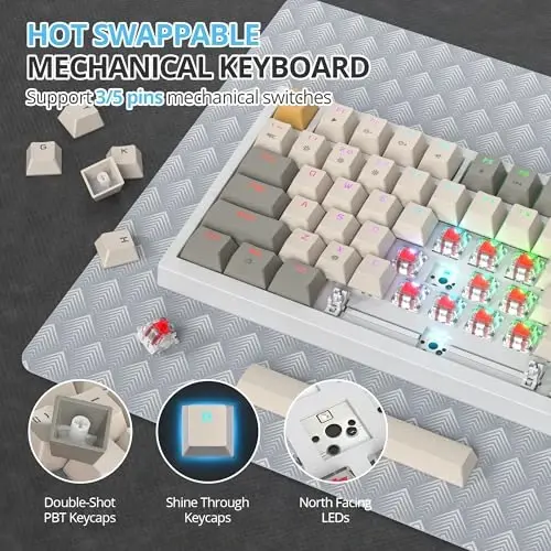 SbocKeeb 75 foizlik klaviatura Gasket-Mounted ovoz yutuvchi prokladkalar bilan, 82 tugmachali ixcham simli RGB mexanik oʻyin klaviaturasi Win uchun Hot-Swap Socket, 9009 - 4