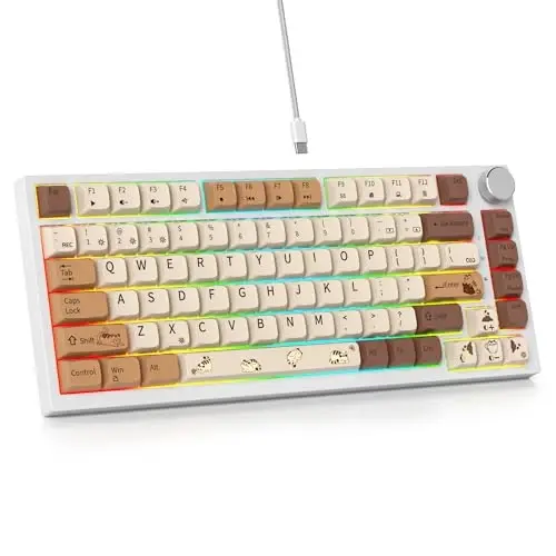 SbocKeeb 75 foizlik klaviatura Gasket-Mounted, ovoz yutuvchi prokladkalar bilan, 82 tugmali ixcham simli RGB mexanik oʻyin klaviaturasi, Win uchun Hot-Swap Socket, Coffee Cat 