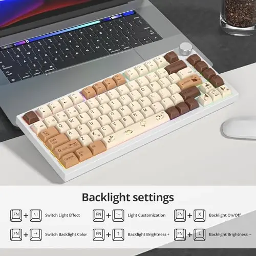 SbocKeeb 75 foizlik klaviatura Gasket-Mounted, ovoz yutuvchi prokladkalar bilan, 82 tugmali ixcham simli RGB mexanik oʻyin klaviaturasi, Win uchun Hot-Swap Socket, Coffee Cat - 4