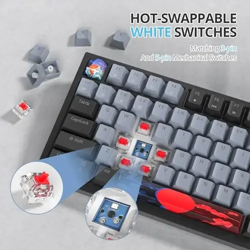 SbocKeeb 75 foizlik klaviatura Gasket-Mounted ovoz yutuvchi yostiqchalar bilan, 82 tugmali ixcham simli RGB mexanik oʻyin klaviaturasi Win uchun Hot-Swap Socket, Dolch - 4
