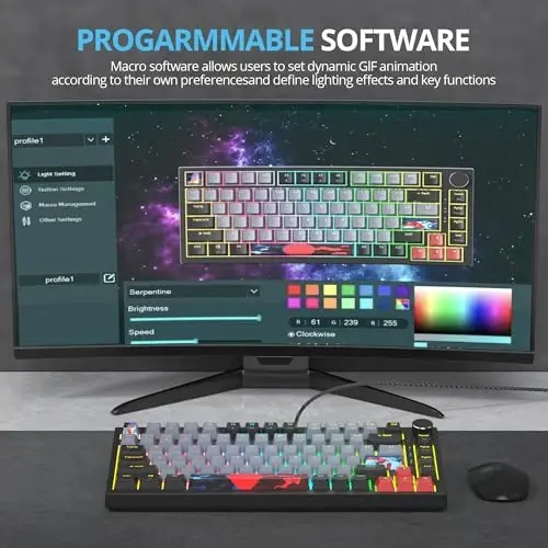 SbocKeeb 75 foizlik klaviatura Gasket-Mounted ovoz yutuvchi yostiqchalar bilan, 82 tugmali ixcham simli RGB mexanik oʻyin klaviaturasi Win uchun Hot-Swap Socket, Dolch - 5