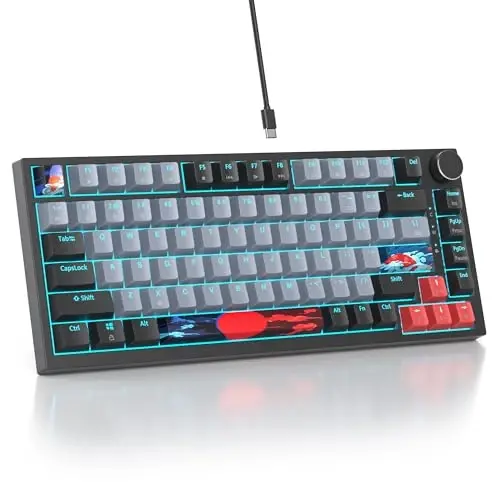 SbocKeeb 75 foizlik klaviatura Gasket-Mounted ovoz yutuvchi yostiqchalar bilan, 82 tugmali ixcham simli RGB mexanik oʻyin klaviaturasi Win uchun Hot-Swap Socket, Dolch 