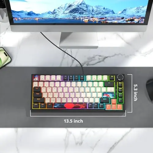 SbocKeeb 75 foizlik klaviatura, ovoz yutuvchi prokladkali, 82 tugmali ixcham simli RGB mexanik oʻyin klaviaturasi, Win uchun issiq almashtirish uyasi, Karbon - 5