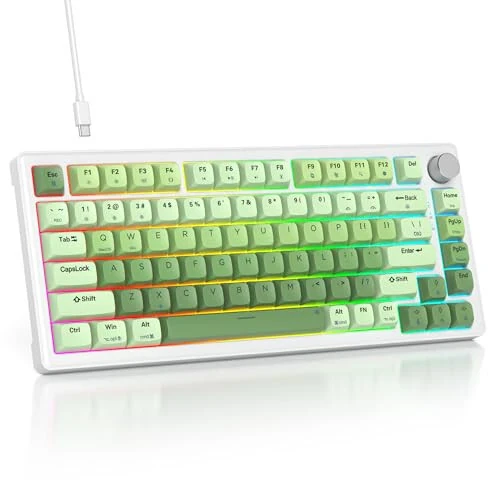 SbocKeeb 75% Green Mechanical Keyboard Gasket with Knob, Custom Wired Creamy Gaming Keyboard TKL 75 Percent Hot Swappable RGB Backlit, Pre-lubed Switch for Win/MAC, Green - SbocKeeb