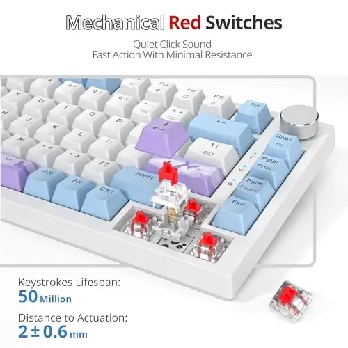 SbocKeeb 75 Percent Keyboard Gasket-Mounted with Sound Absorbing Pads, 82-Key Compact Wired RGB Mechanical Gaming Keyboard Hot-Swap Socket for Win, Milk Purple - 3