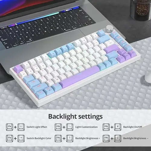 SbocKeeb 75 Percent Keyboard Gasket-Mounted with Sound Absorbing Pads, 82-Key Compact Wired RGB Mechanical Gaming Keyboard Hot-Swap Socket for Win, Milk Purple - 5