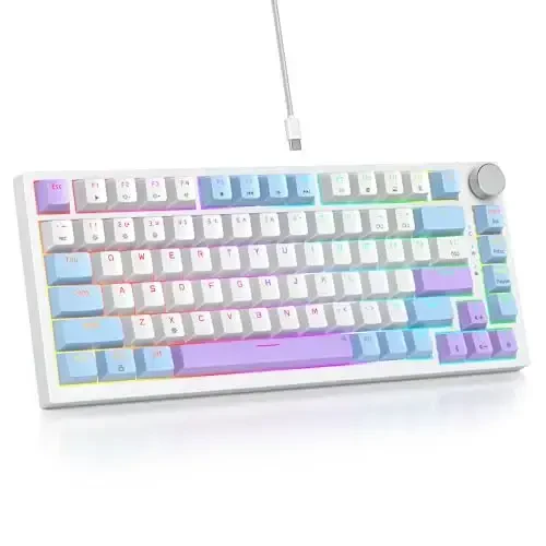SbocKeeb 75 Percent Keyboard Gasket-Mounted with Sound Absorbing Pads, 82-Key Compact Wired RGB Mechanical Gaming Keyboard Hot-Swap Socket for Win, Milk Purple - 1