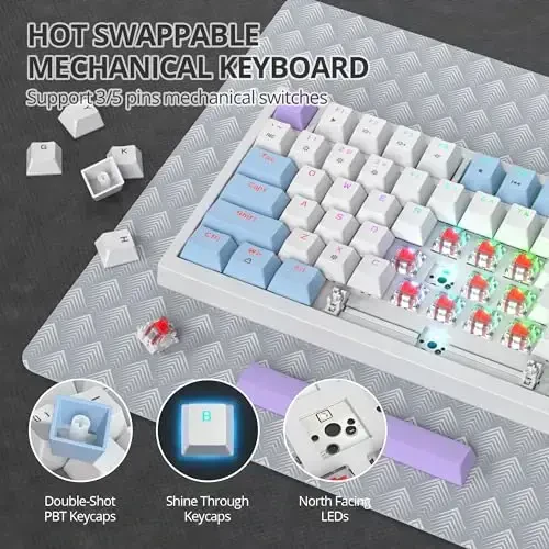 SbocKeeb 75 Percent Keyboard Gasket-Mounted with Sound Absorbing Pads, 82-Key Compact Wired RGB Mechanical Gaming Keyboard Hot-Swap Socket for Win, Milk Purple - 4