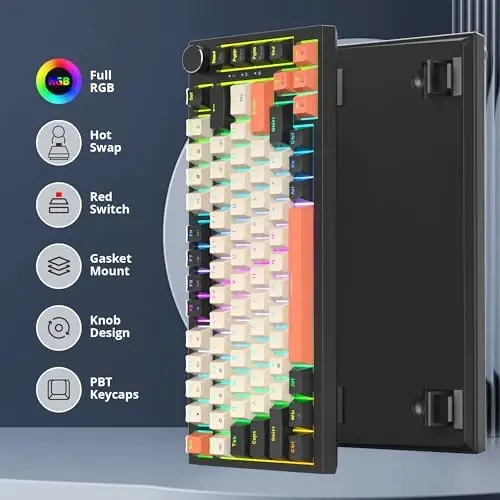 SbocKeeb 75 Percent Keyboard Gasket-Mounted with Sound Absorbing Pads, 82-Key Compact Wired RGB Mechanical Gaming Keyboard Hot-Swap Socket for Win, Carbon - 2