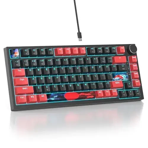 SbocKeeb 75 Percent Keyboard Gasket-Mounted with Sound Absorbing Pads, 82-Key Compact Wired RGB Mechanical Gaming Keyboard Hot-Swap Socket for Win, Red Black 