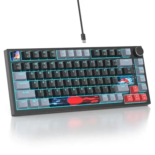 SbocKeeb 75 Percent Keyboard Gasket-Mounted with Sound Absorbing Pads, 82-Key Compact Wired RGB Mechanical Gaming Keyboard Hot-Swap Socket for Win, Dark - 1
