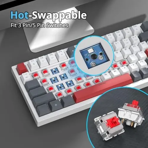 SbocKeeb 75 Percent Keyboard Gasket-Mounted with Sound Absorbing Pads, 82-Key Compact Wired RGB Mechanical Gaming Keyboard Hot-Swap Socket for Win, Gray White - 4