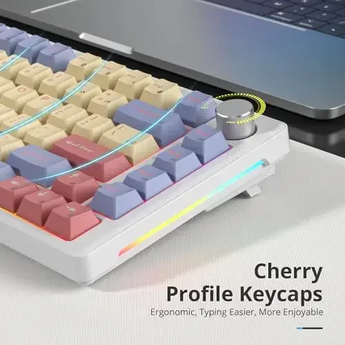 SbocKeeb 75% Mechanical Keyboard Gasket with Knob, Custom Wired Creamy Gaming Keyboard TKL 75 Percent Hot Swappable RGB Backlit, Pre-lubed Switch for Win/MAC PC Laptop（Cotton Candy/White Switch） - 6