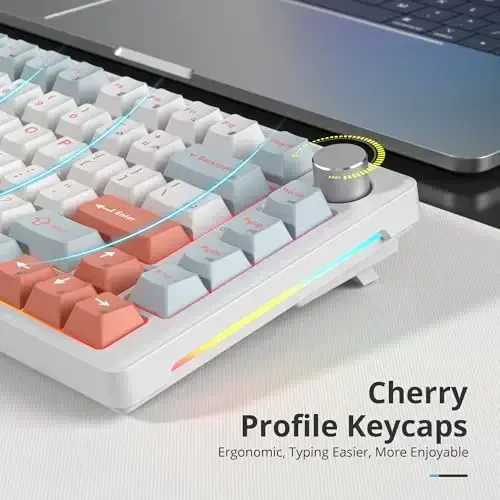SbocKeeb 75% Mechanical Keyboard Gasket with Knob, Custom Wired Creamy Gaming Keyboard TKL 75 Percent Hot Swappable RGB Backlit, Pre-lubed Switch for Win/MAC PC Laptop（Salmon/White） - 6