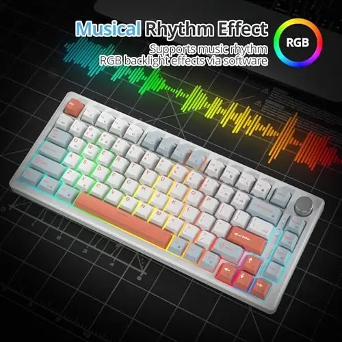 SbocKeeb 75% Mechanical Keyboard Gasket with Knob, Custom Wired Creamy Gaming Keyboard TKL 75 Percent Hot Swappable RGB Backlit, Pre-lubed Switch for Win/MAC PC Laptop（Salmon/White） - 4