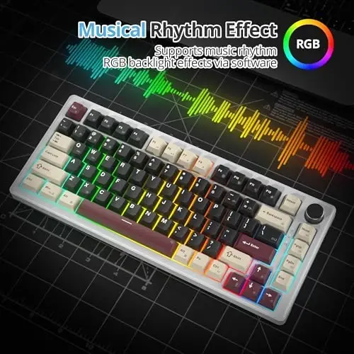SbocKeeb 75% mexanik klaviatura Gasket Knob bilan, maxsus simli kremli oʻyin klaviaturasi TKL 75 foiz Hot Swappable RGB yoritilgan, Win/MAC uchun oldindan moylangan Switch（Roma/White Switch） - 4