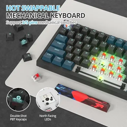 SbocKeeb 75 Percent Keyboard Gasket-Mounted with Sound Absorbing Pads, 82-Key Compact Wired RGB Mechanical Gaming Keyboard Hot-Swap Socket for Win, Monster-B - 3