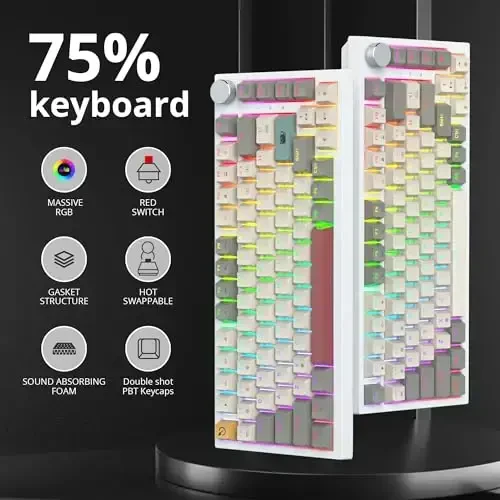 SbocKeeb 75 Percent Keyboard Gasket-Mounted with Sound Absorbing Pads, 82-Key Compact Wired RGB Mechanical Gaming Keyboard Hot-Swap Socket for Win, 9009 - 2