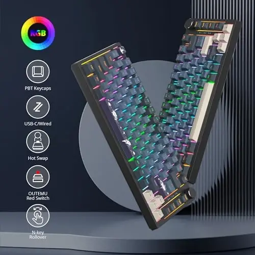 SbocKeeb 75 Percent Keyboard Gasket-Mounted with Sound Absorbing Pads, 82-Key Compact Wired RGB Mechanical Gaming Keyboard Hot-Swap Socket for Win, Apollo - 4