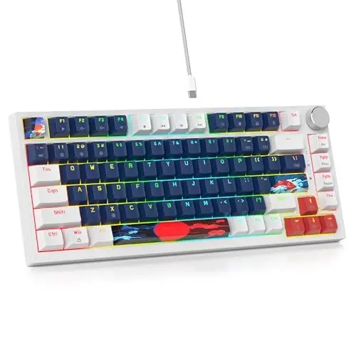 SbocKeeb 75 Percent Keyboard Gasket-Mounted with Sound Absorbing Pads, 82-Key Compact Wired RGB Mechanical Gaming Keyboard Hot-Swap Socket for Win, Blue Earth - 1