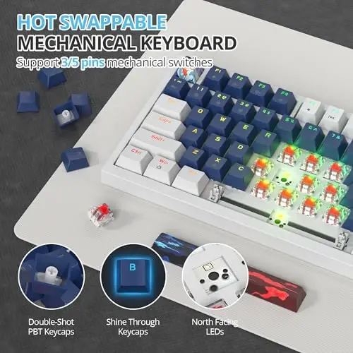 SbocKeeb 75 Percent Keyboard Gasket-Mounted with Sound Absorbing Pads, 82-Key Compact Wired RGB Mechanical Gaming Keyboard Hot-Swap Socket for Win, Blue Earth - 4