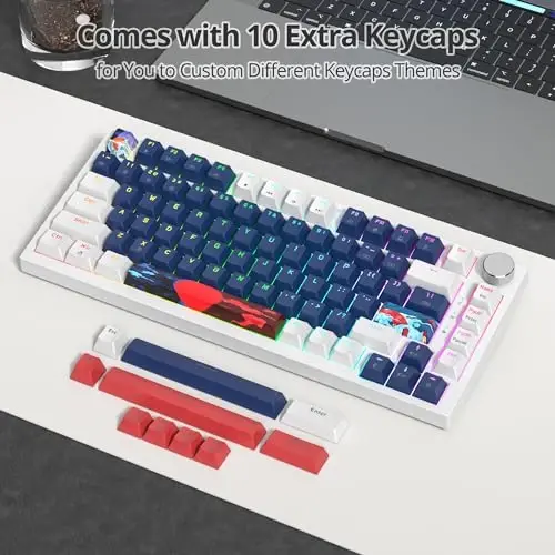 SbocKeeb 75 Percent Keyboard Gasket-Mounted with Sound Absorbing Pads, 82-Key Compact Wired RGB Mechanical Gaming Keyboard Hot-Swap Socket for Win, Blue Earth - 5