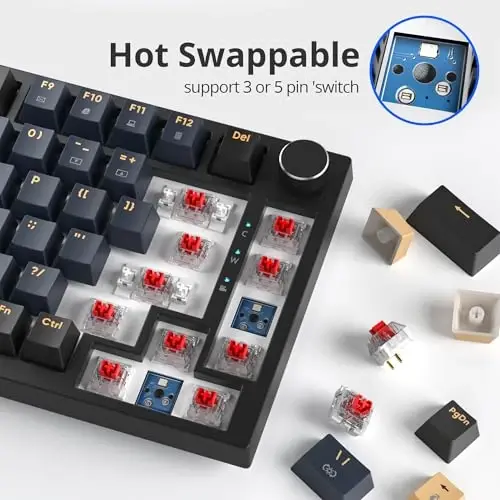 SbocKeeb 75 Percent Keyboard Gasket-Mounted with Sound Absorbing Pads, 82-Key Compact Wired RGB Mechanical Gaming Keyboard Hot-Swap Socket for Win, Blue Samurai - 5