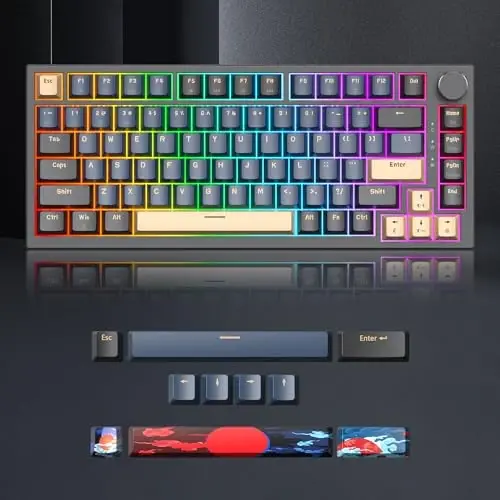 SbocKeeb 75 Percent Keyboard Gasket-Mounted with Sound Absorbing Pads, 82-Key Compact Wired RGB Mechanical Gaming Keyboard Hot-Swap Socket for Win, Blue Samurai - 3