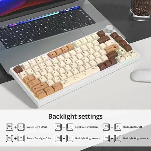 SbocKeeb 75 Percent Keyboard Gasket-Mounted with Sound Absorbing Pads, 82-Key Compact Wired RGB Mechanical Gaming Keyboard Hot-Swap Socket for Win, Coffee Cat - 4