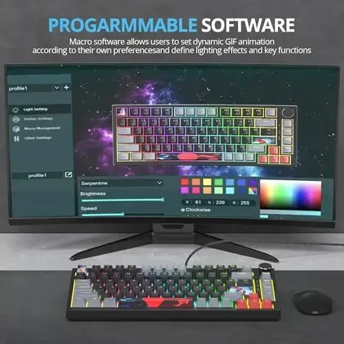 SbocKeeb 75 Percent Keyboard Gasket-Mounted with Sound Absorbing Pads, 82-Key Compact Wired RGB Mechanical Gaming Keyboard Hot-Swap Socket for Win, Dark - 6