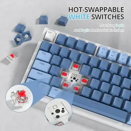 SbocKeeb 75 Percent Keyboard Gasket-Mounted with Sound Absorbing Pads, 82-Key Compact Wired RGB Mechanical Gaming Keyboard Hot-Swap Socket for Win, Fog Blue - 2