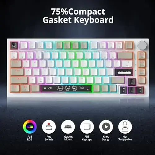 SbocKeeb 75 Percent Keyboard Gasket-Mounted with Sound Absorbing Pads, 82-Key Compact Wired RGB Mechanical Gaming Keyboard Hot-Swap Socket for Win, Gray Black White - SBOCKEEB (1)