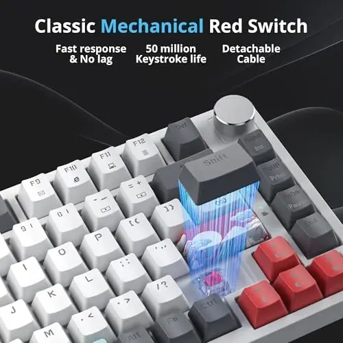 SbocKeeb 75 Percent Keyboard Gasket-Mounted with Sound Absorbing Pads, 82-Key Compact Wired RGB Mechanical Gaming Keyboard Hot-Swap Socket for Win, Gray White - 5