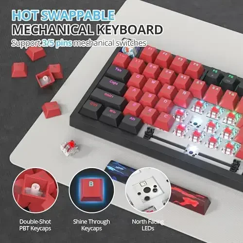 SbocKeeb 75 Percent Keyboard Gasket-Mounted with Sound Absorbing Pads, 82-Key Compact Wired RGB Mechanical Gaming Keyboard Hot-Swap Socket for Win, Milan - 4