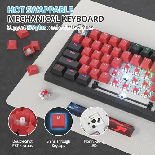 SbocKeeb 75 Percent Keyboard Gasket-Mounted with Sound Absorbing Pads, 82-Key Compact Wired RGB Mechanical Gaming Keyboard Hot-Swap Socket for Win, Milan - 4