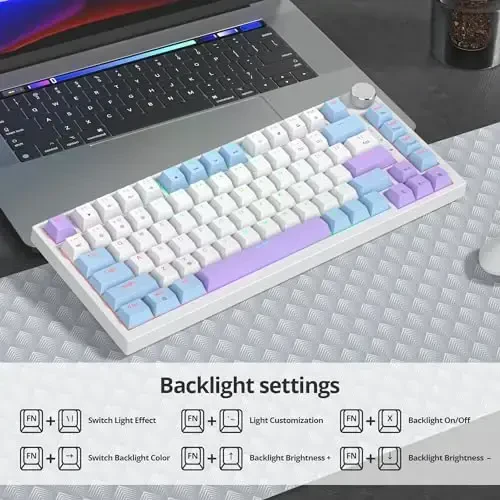SbocKeeb 75 Percent Keyboard Gasket-Mounted with Sound Absorbing Pads, 82-Key Compact Wired RGB Mechanical Gaming Keyboard Hot-Swap Socket for Win, Milk Purple - 5