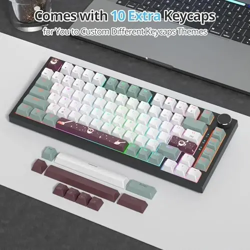 SbocKeeb 75 Percent Keyboard Gasket-Mounted with Sound Absorbing Pads, 82-Key Compact Wired RGB Mechanical Gaming Keyboard Hot-Swap Socket for Win, Mist - 2