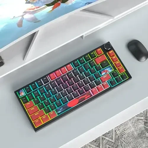 SbocKeeb 75 Percent Keyboard Gasket-Mounted with Sound Absorbing Pads, 82-Key Compact Wired RGB Mechanical Gaming Keyboard Hot-Swap Socket for Win, Red Black - 6