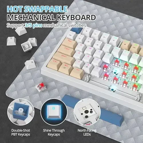 SbocKeeb 75 Percent Keyboard Gasket-Mounted with Sound Absorbing Pads, 82-Key Compact Wired RGB Mechanical Gaming Keyboard Hot-Swap Socket for Win, Soy Milk - 4