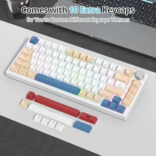 SbocKeeb 75 Percent Keyboard Gasket-Mounted with Sound Absorbing Pads, 82-Key Compact Wired RGB Mechanical Gaming Keyboard Hot-Swap Socket for Win, Soy Milk - 6