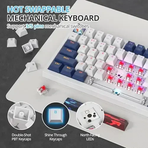 SbocKeeb 75 Percent Keyboard Gasket-Mounted with Sound Absorbing Pads, 82-Key Compact Wired RGB Mechanical Gaming Keyboard Hot-Swap Socket for Win, White Earth - 3