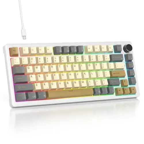 SbocKeeb 75% Retro Mechanical Keyboard Gasket with Knob, Custom Wired Creamy Gaming Keyboard TKL 75 Percent Hot Swappable RGB Backlit, Pre-lubed Switch for Win/MAC PC Laptop（Shimmer/White Switch） - 1