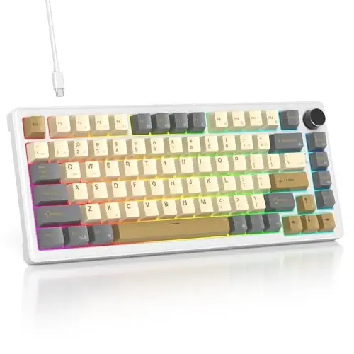 SbocKeeb 75% Retro Mechanical Keyboard Gasket with Knob, Custom Wired Creamy Gaming Keyboard TKL 75 Percent Hot Swappable RGB Backlit, Pre-lubed Switch for Win/MAC PC Laptop（Shimmer/White Switch） 