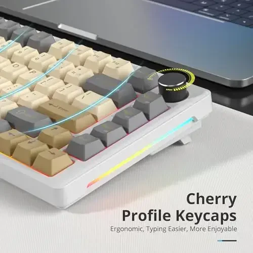SbocKeeb 75% Retro Mechanical Keyboard Gasket with Knob, Custom Wired Creamy Gaming Keyboard TKL 75 Percent Hot Swappable RGB Backlit, Pre-lubed Switch for Win/MAC PC Laptop（Shimmer/White Switch） - 6