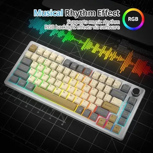 SbocKeeb 75% Retro Mechanical Keyboard Gasket with Knob, Custom Wired Creamy Gaming Keyboard TKL 75 Percent Hot Swappable RGB Backlit, Pre-lubed Switch for Win/MAC PC Laptop（Shimmer/White Switch） - 4