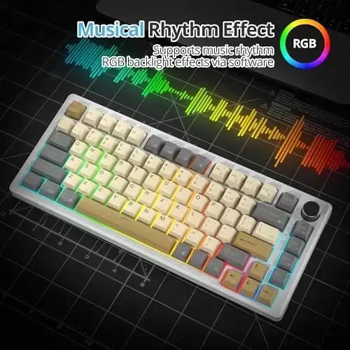 SbocKeeb 75% Retro Mechanical Keyboard Gasket with Knob, Custom Wired Creamy Gaming Keyboard TKL 75 Percent Hot Swappable RGB Backlit, Pre-lubed Switch for Win/MAC PC Laptop（Shimmer/White Switch） - 4